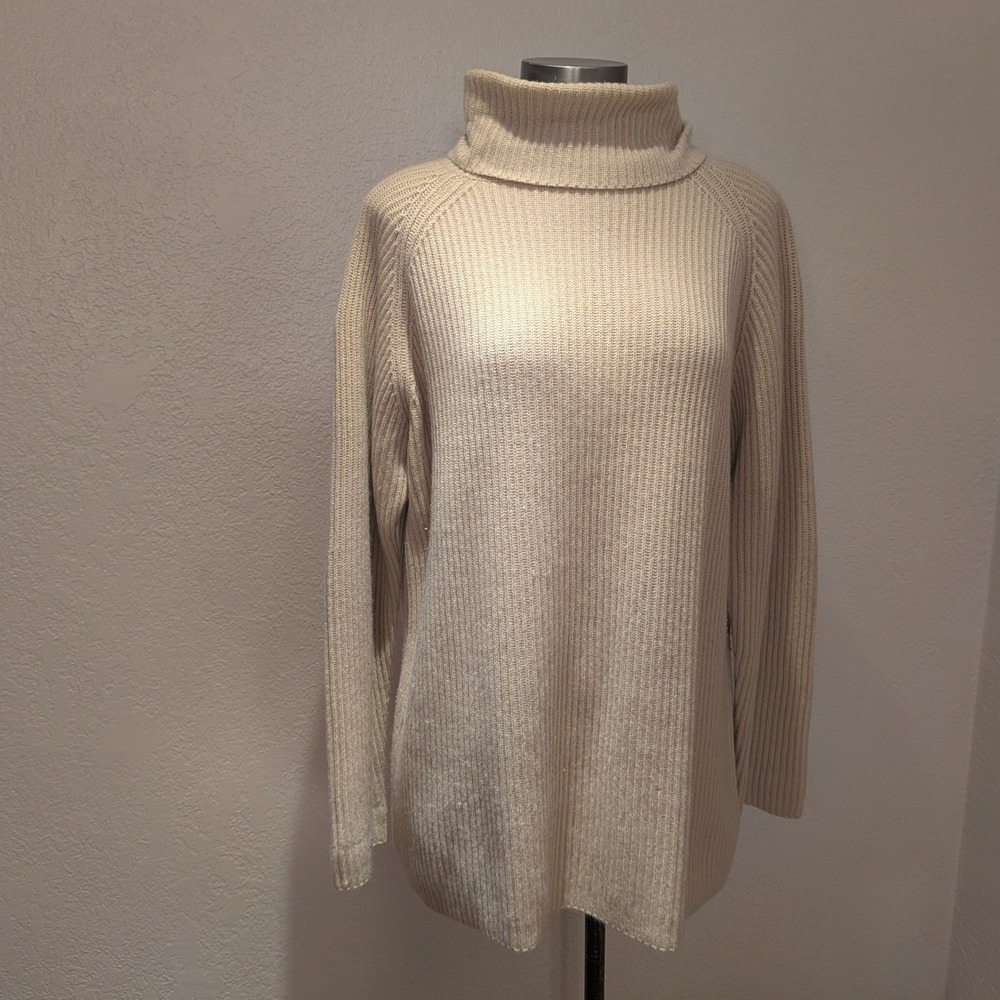 Country Shop Turtleneck Sweater Women Medium Cream Cashmere Ribbed Knit Exc